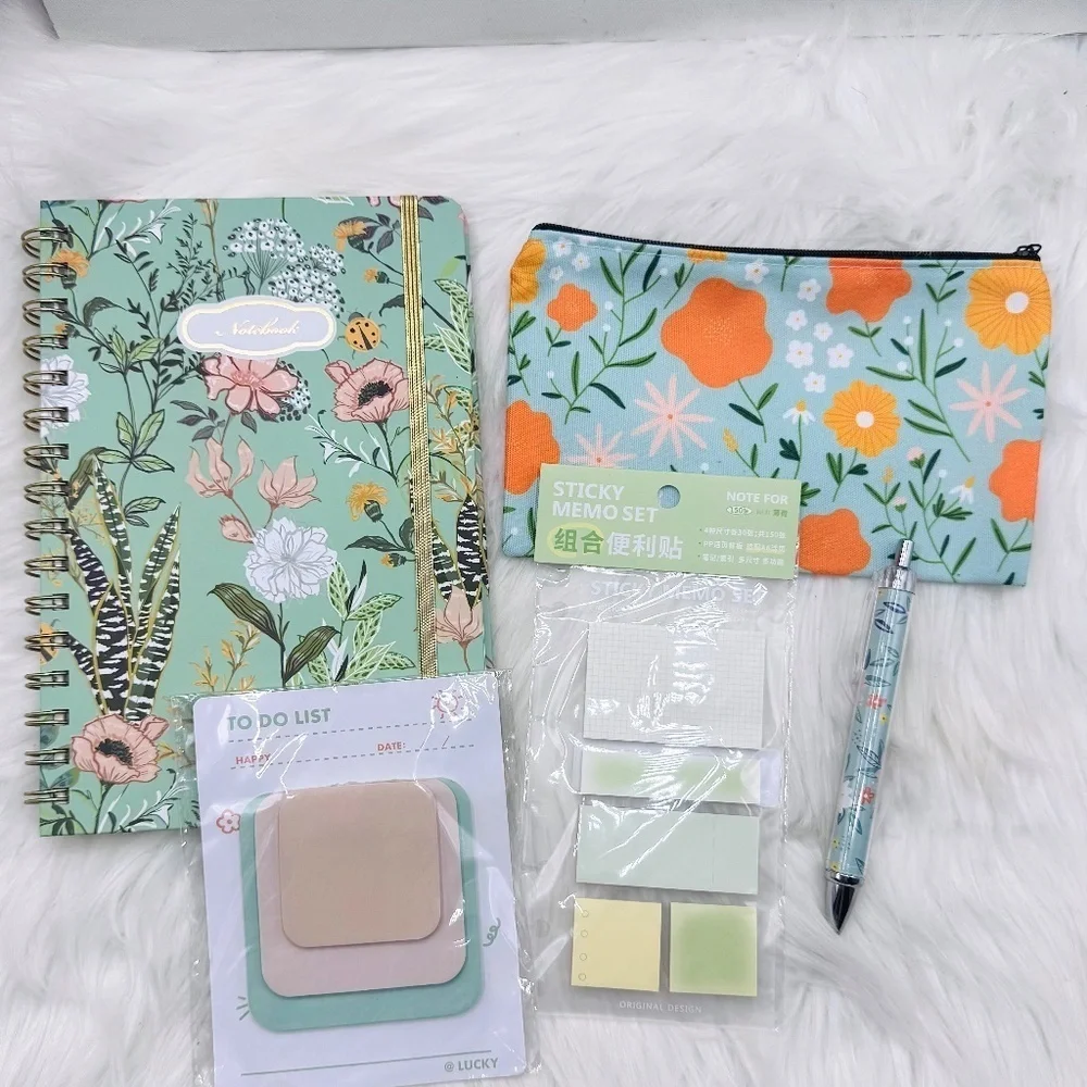 The Notebook Hardcover Floral Stationary Set Green Floral Theme